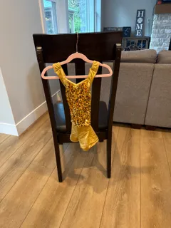 Weissman Gold Sequin Dance Leotard dance costume in gold and ivory detail 1