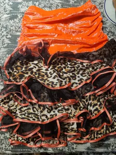 Latin Dance Practice Skirt — Coral Velvet Top, Leopard Ruffles — Waist Flat 12.5" dancewear piece detail 4