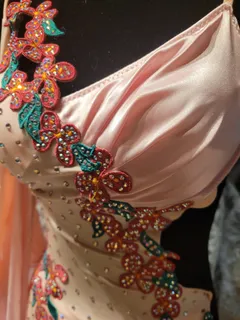 Custom Ballroom Standard & Smooth Gown — Blush Pink, Floral Appliqué & Crystals, Adult S dress in blush detail 6