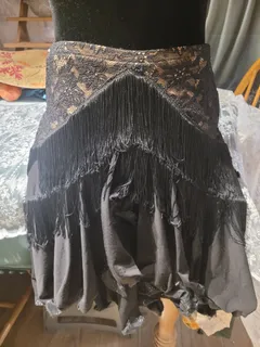 Latin Dance Practice Skirt — Black Lace Fringe — Waist Flat 11.5" dancewear piece detail 2