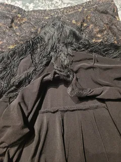 Latin Dance Practice Skirt — Black Lace Fringe — Waist Flat 11.5" dancewear piece detail 5