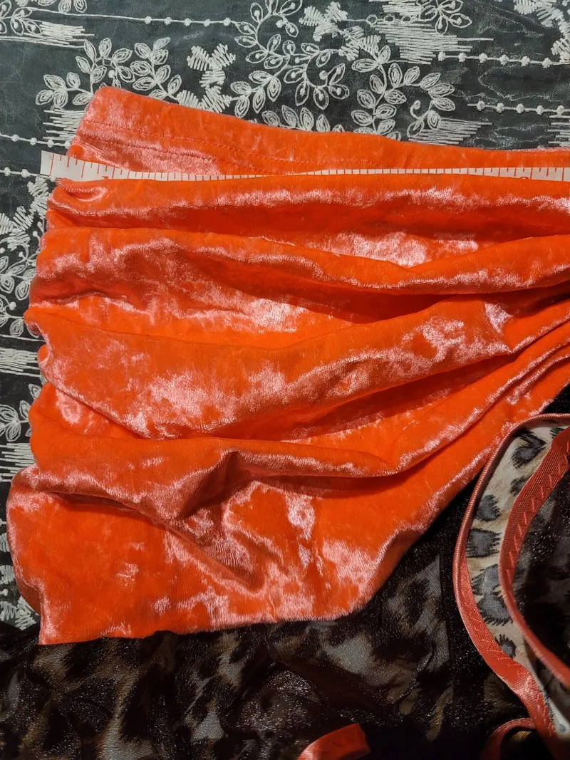 Latin Dance Practice Skirt — Coral Velvet Top, Leopard Ruffles — Waist Flat 12.5" dancewear piece detail 3