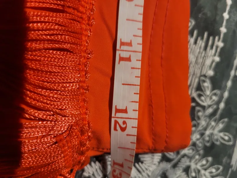 Latin Dance Practice Skirt — Long Orange Fringe, One-Sided, Built-In Brief — Waist Flat 12.5–13" dancewear piece detail 3