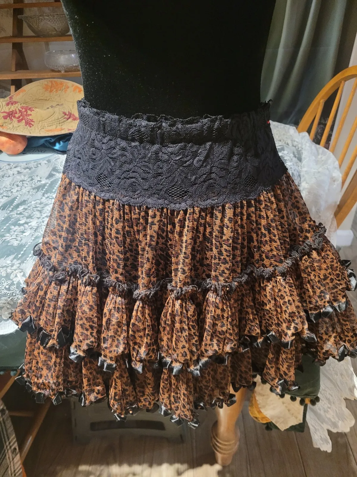 NEW Latin Dance Practice Skirt — Leopard Print Tiered Ruffle — Waist Flat 12" dancewear piece