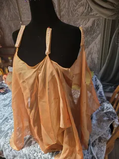 Custom Ballroom Standard Gown — Cream & Copper Satin Chiffon, Very Heavily Stoned, Adult S — PRICED TO SELL dress in ivory and terracotta detail 2