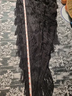 NEW Latin Dance Practice Skirt — Long Black Fringe, One-Sided, Built-In Brief — Waist Flat 11.5" dancewear piece detail 5