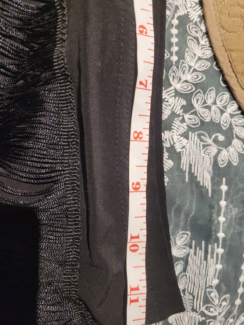 NEW Latin Dance Practice Skirt — Long Black Fringe, One-Sided, Built-In Brief — Waist Flat 11.5" dancewear piece detail 4