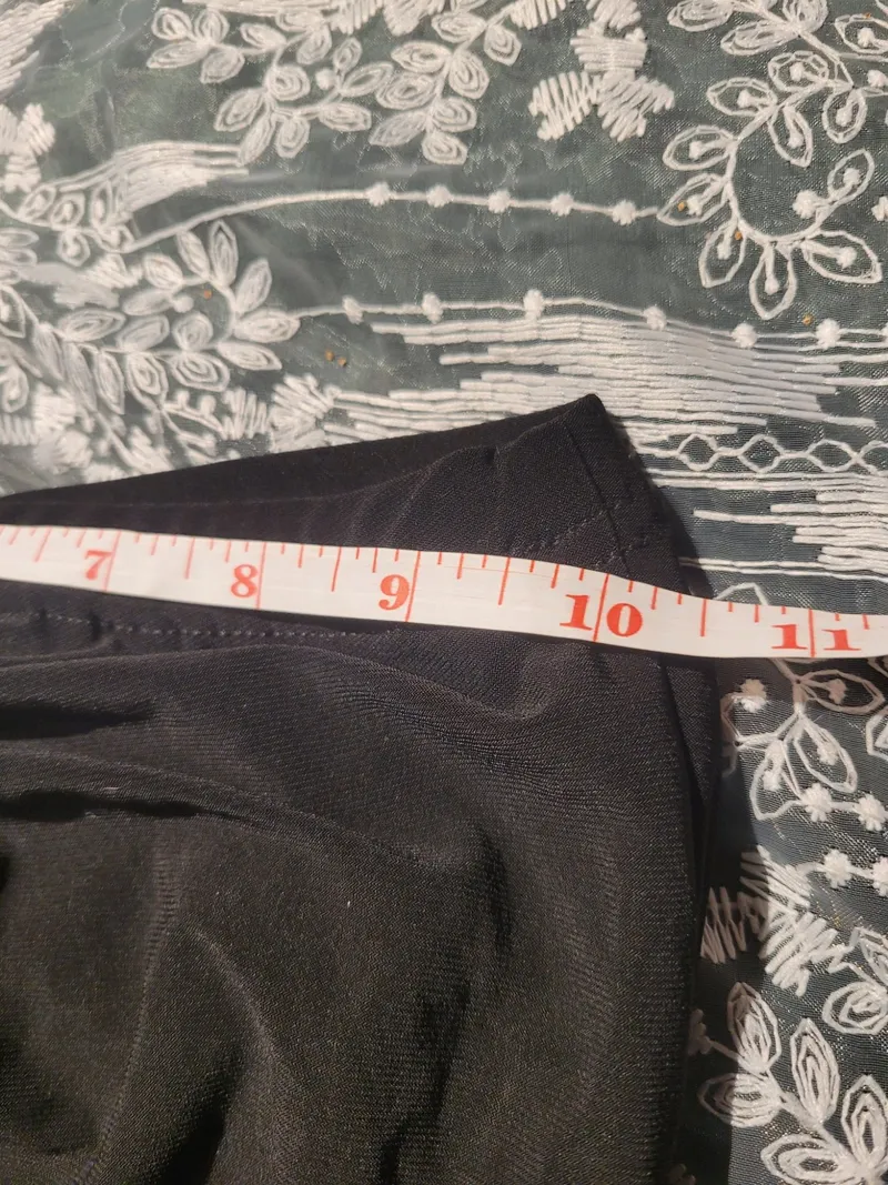 NEW Latin Dance Practice Skirt — Black Ruched Front, Long Fringe, Built-In Brief — Waist Flat 10" dancewear piece detail 6