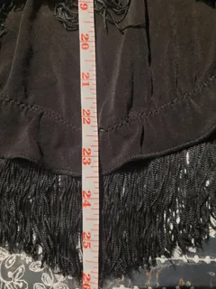 Latin Dance Practice Skirt — Black Fringe, One-Sided — Worn Once — Waist Flat 11" dancewear piece detail 6