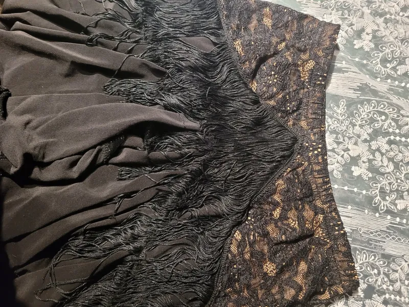 Latin Dance Practice Skirt — Black Lace Fringe — Waist Flat 11.5" dancewear piece detail 3