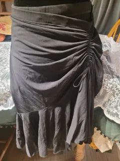Latin Dance Practice Skirt — Black, Adjustable Ruched Side — Waist Flat 14" dancewear piece detail 3