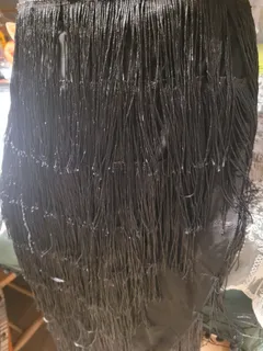 NEW Latin Dance Practice Skirt — Long Black Fringe, One-Sided, Built-In Brief — Waist Flat 11.5" dancewear piece detail 3