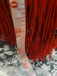 Latin Dance Practice Skirt — Red Fringe, Zigzag Hem — Worn Once — Waist Flat 10" dancewear piece detail 5