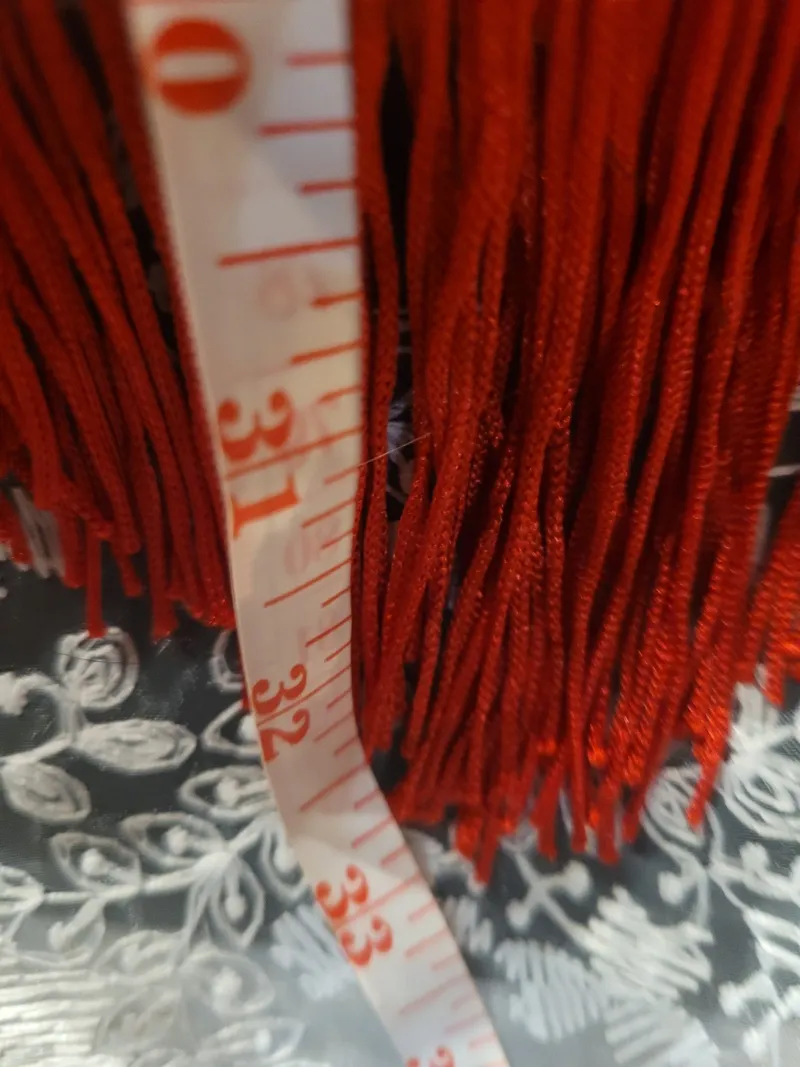 Latin Dance Practice Skirt — Red Fringe, Zigzag Hem — Worn Once — Waist Flat 10" dancewear piece detail 5