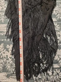 NEW Latin Dance Practice Skirt — Long Black Fringe, One-Sided, Built-In Brief — Waist Flat 11.5" dancewear piece detail 6