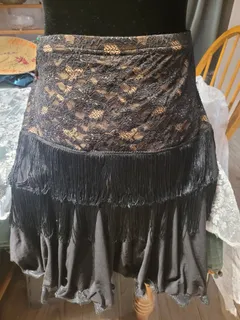 Latin Dance Practice Skirt — Black Lace Fringe — Waist Flat 11.5" dancewear piece detail 1