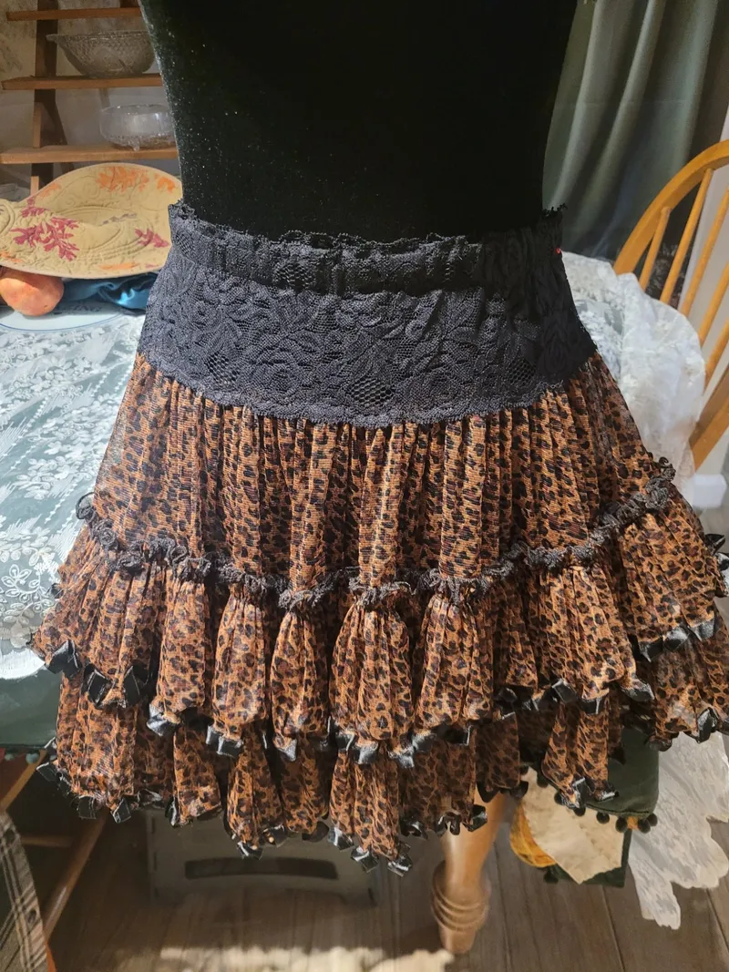 NEW Latin Dance Practice Skirt — Leopard Print Tiered Ruffle — Waist Flat 12" dancewear piece detail 2