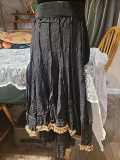 Latin / Ballroom Dance Practice Skirt — Long Black Lace, Hi-Lo Hem — Waist Flat 10" Wide Elastic dancewear piece detail 1