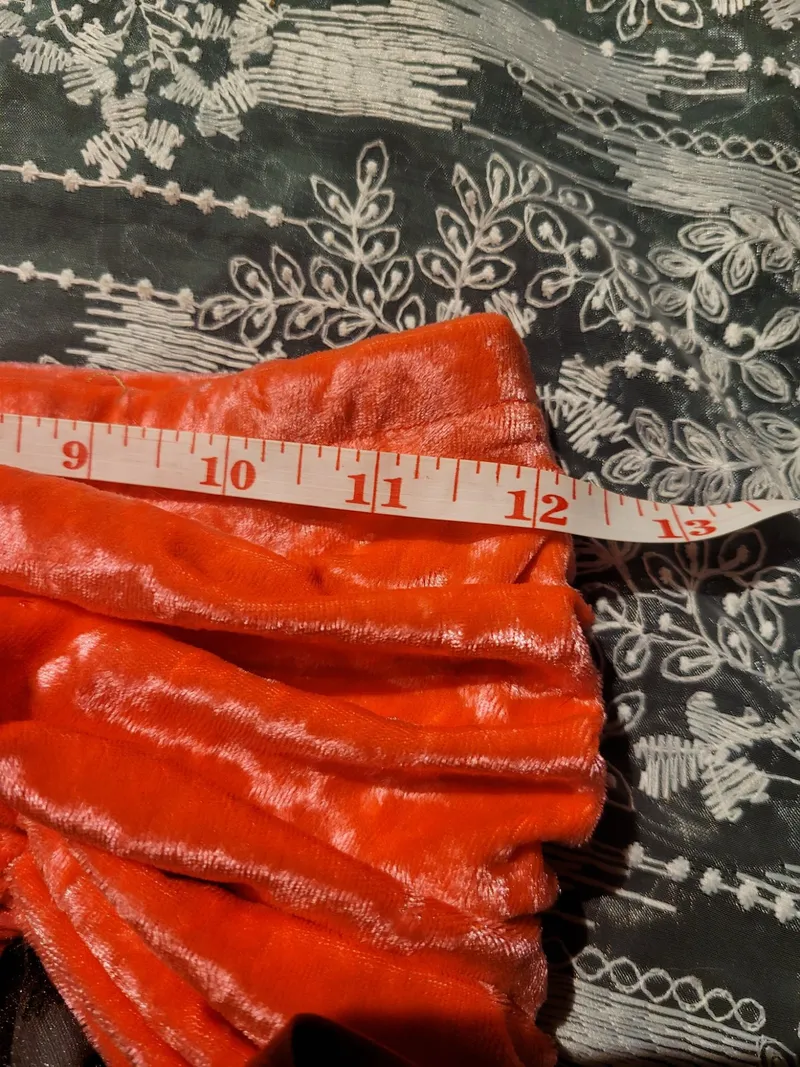 Latin Dance Practice Skirt — Coral Velvet Top, Leopard Ruffles — Waist Flat 12.5" dancewear piece detail 6