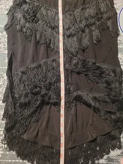 Latin Dance Practice Skirt — Black Fringe, One-Sided — Worn Once — Waist Flat 11" dancewear piece detail 2