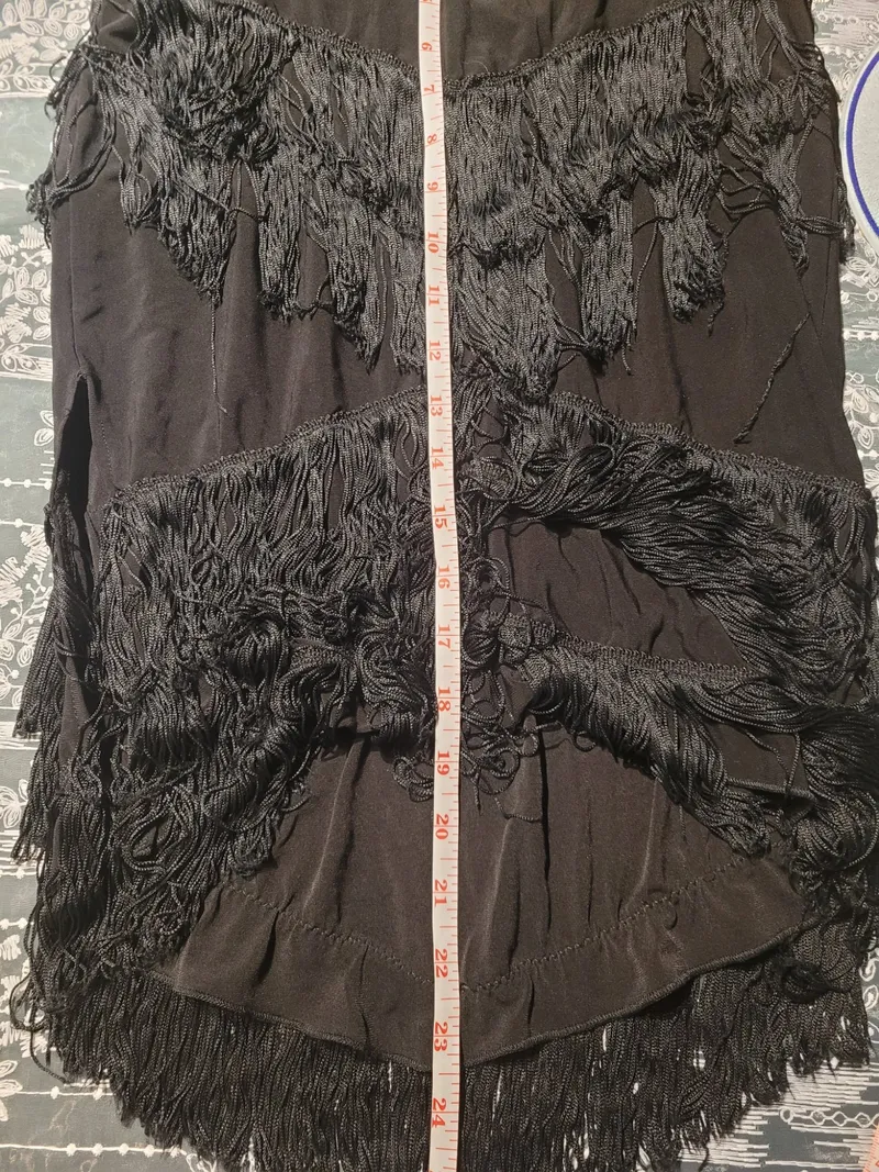 Latin Dance Practice Skirt — Black Fringe, One-Sided — Worn Once — Waist Flat 11" dancewear piece detail 2