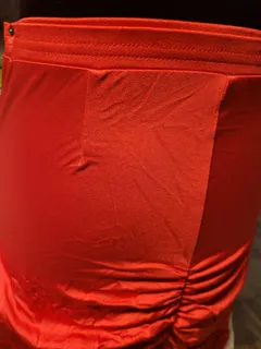 Latin Dance Practice Skirt — Red Fringe, Zigzag Hem — Worn Once — Waist Flat 10" dancewear piece detail 3