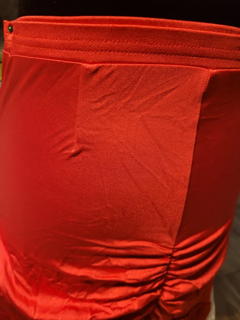 Latin Dance Practice Skirt — Red Fringe, Zigzag Hem — Worn Once — Waist Flat 10" dancewear piece detail 3