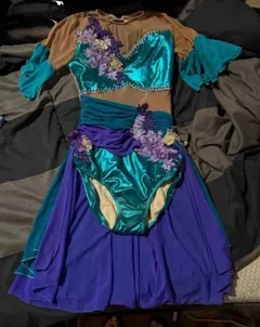 LA Dance Designs Purple Teal Sequin Two-Piece dance costume in purple and teal detail 1
