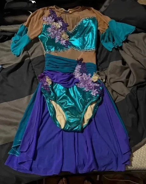 LA Dance Designs Purple Teal Sequin Two-Piece one-piece