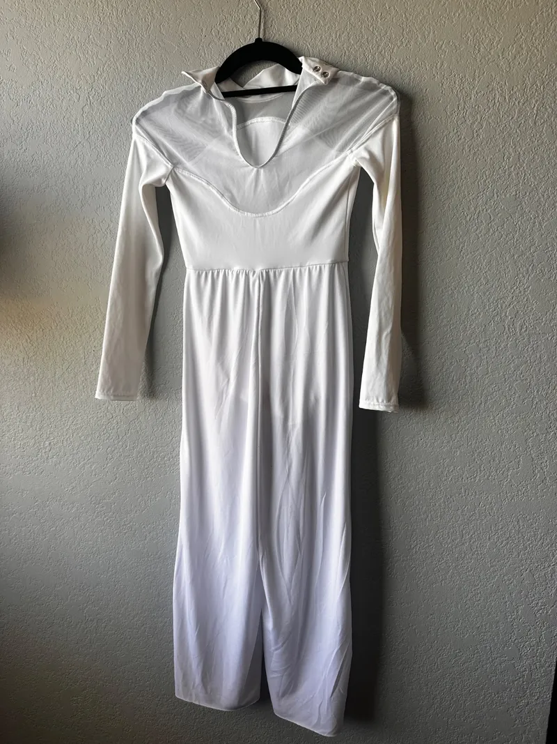Balera White Empire Waist Unitard Contemporary dance costume in white detail 2
