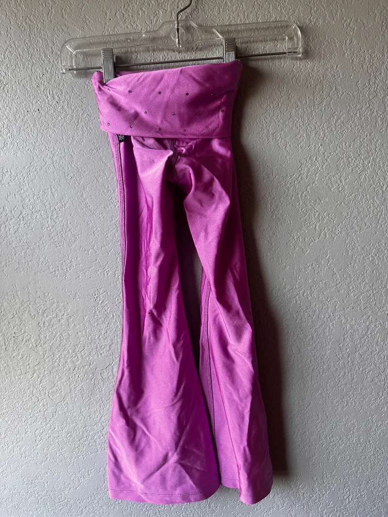 Tiger Friday Purple Flare Dance Pants dance costume in hot pink detail 4