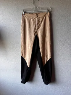 Tan Black Color Block Hip Hop Pants, Weissman dance costume in nude and black detail 1