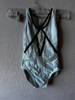 Light Blue Dance Leotard Criss Cross Back dancewear piece in ivory and black detail 1