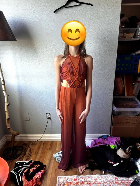 Rust Orange Halter Dance Jumpsuit one-piece
