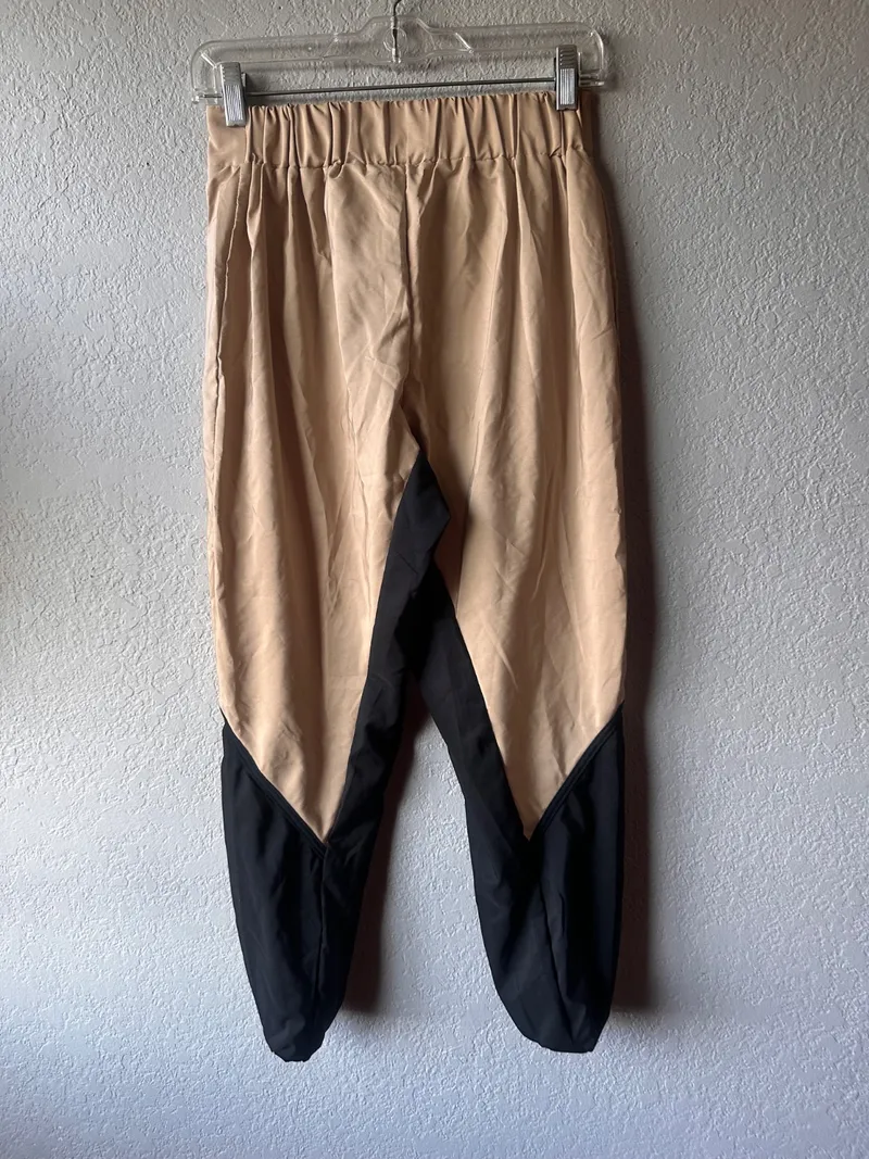 Tan Black Color Block Hip Hop Pants, Weissman dance costume in nude and black detail 2