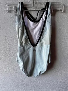 Light Blue Dance Leotard Criss Cross Back dancewear piece in ivory and black detail 2