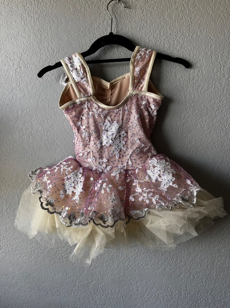 Pink Sequin Tutu Dance Dress, Weissman dance costume in mauve and ivory detail 2