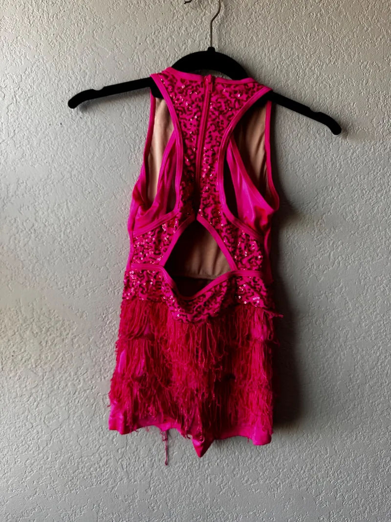 Weissman Hot Pink Sequin Dance Leotard dance costume in hot pink detail 2