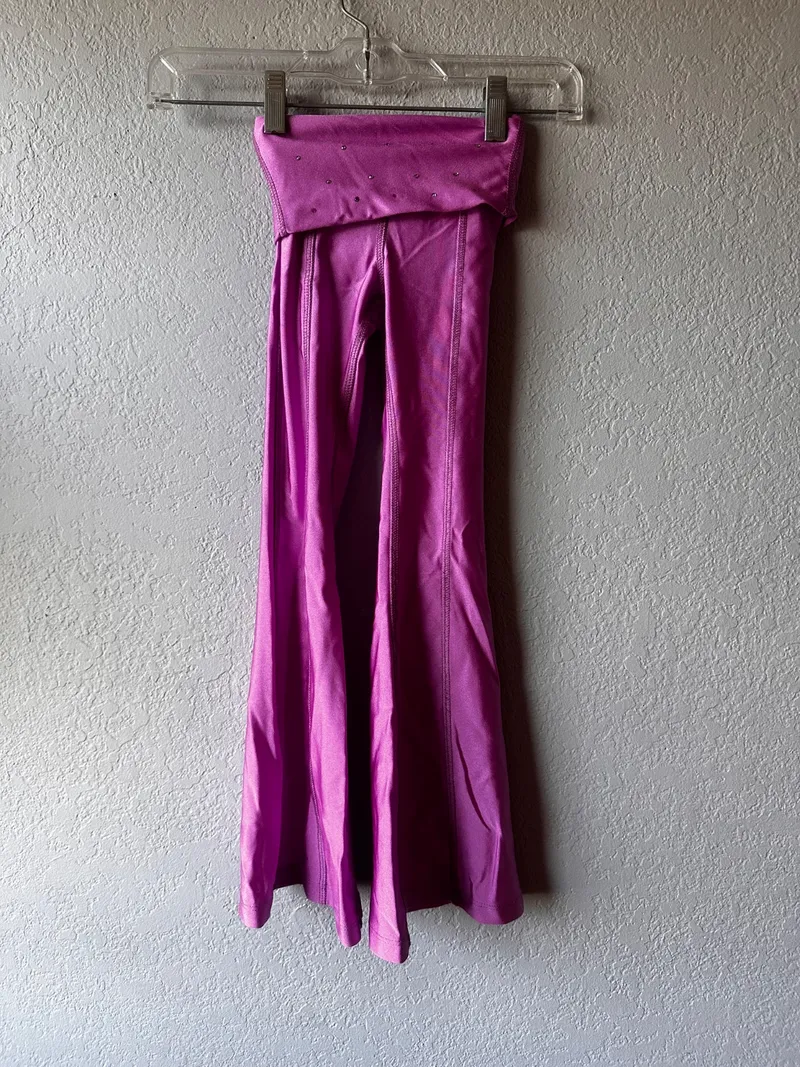 Tiger Friday Purple Flare Dance Pants dance costume in hot pink detail 3