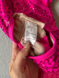 Weissman Hot Pink Sequin Dance Leotard dance costume in hot pink detail 3