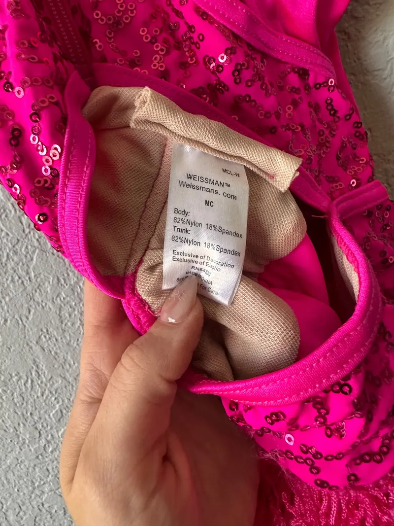 Weissman Hot Pink Sequin Dance Leotard dance costume in hot pink detail 3