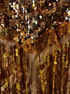 Gold Sequin Dance Leotard with Gloves, Weissman dance costume in gold and yellow detail 3