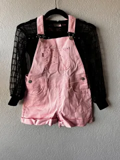 Pink Denim Overall Shorts Costume dance costume in pink and black detail 1