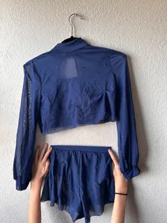 Navy Blue Two-Piece Dance Set Balera dance costume in navy detail 1