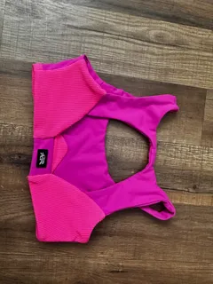 Bright Pink Dance Sports Bra, Tiger Friday dancewear piece in hot pink detail 2