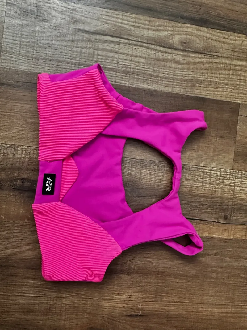 Bright Pink Dance Sports Bra, Tiger Friday dancewear piece in hot pink detail 2