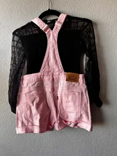 Pink Denim Overall Shorts Costume dance costume in pink and black detail 2