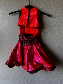 Revolution Red Velvet Dance Tutu Dress dance costume in red and black detail 2