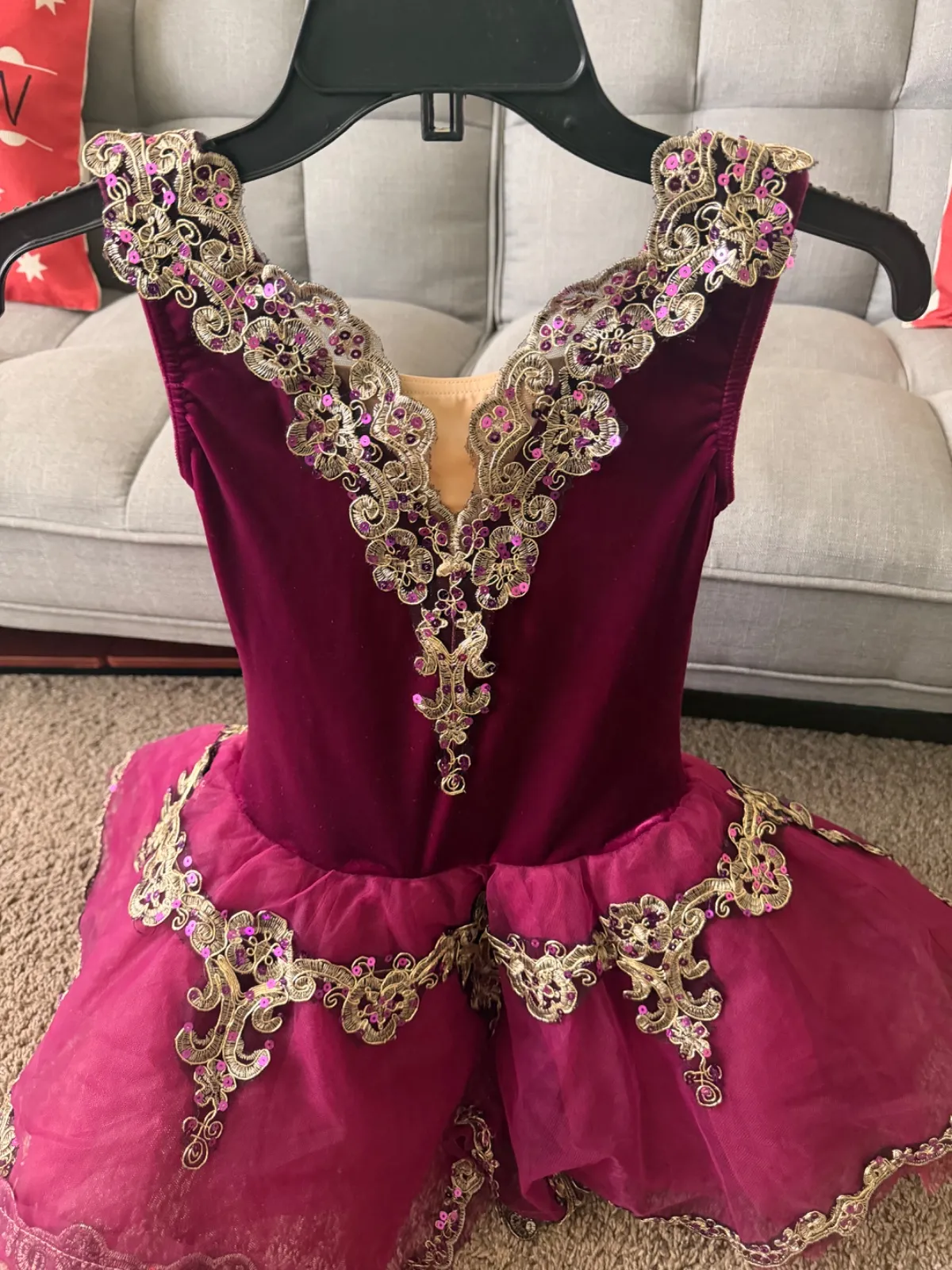 Weissman Magenta Velvet Ballet Tutu Dress dance costume in burgundy and gold