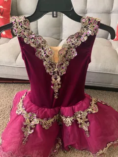 Weissman Magenta Velvet Ballet Tutu Dress dance costume in burgundy and gold detail 1